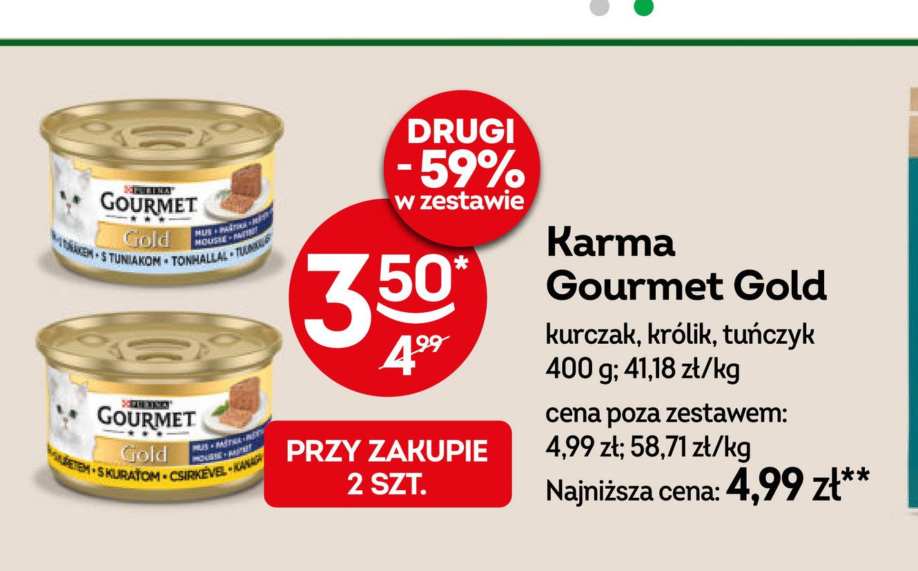 Karma dla kota królik Purina gourmet gold promocja w Żabka