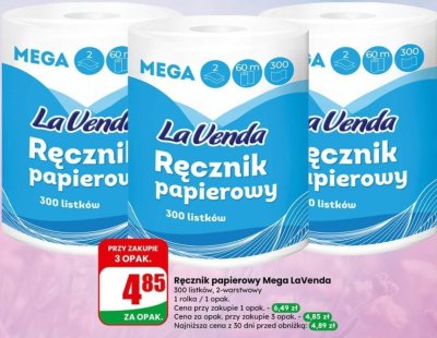 Ręcznik papierowy Mega 300 listków, 2-warstwowy LaVenda promocja w Dino