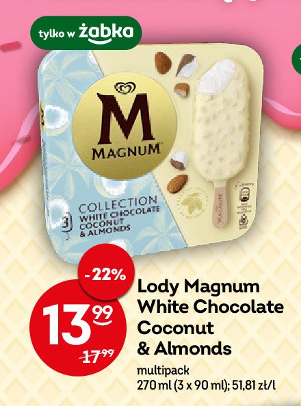Lody white chocolate coconut & almonds Algida magnum promocja