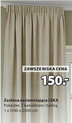 Zasłona zaciemniająca LEKA z kanalikiem i taśmą 140x300 cm promocja w Jysk