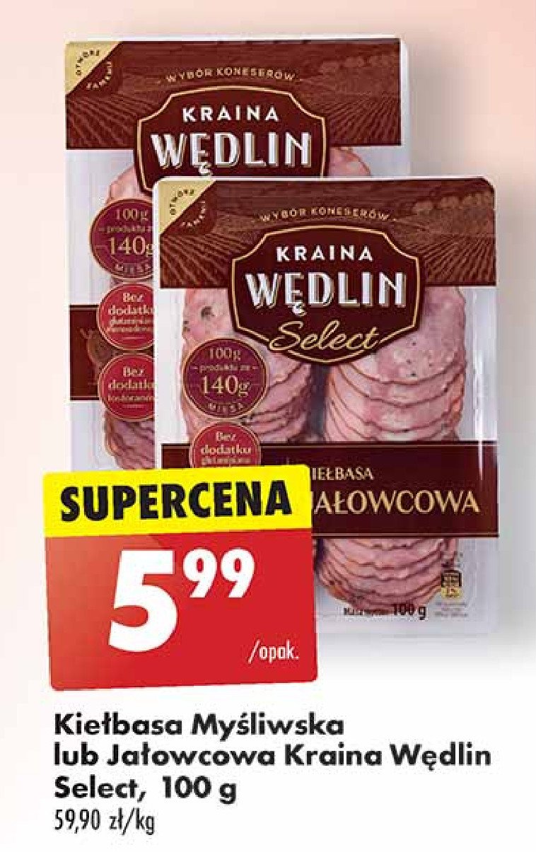 Kiełbasa jałowcowa Kraina wędlin select promocja w Biedronka