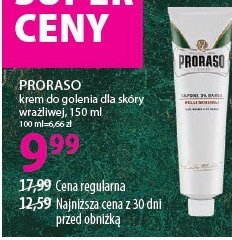 Krem do golenia dla skóry wrażliwej PRORASO promocja w Hebe