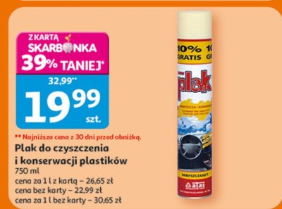Płak do czyszczenia i konserwacji plastików Plak 750 ml promocja w Auchan