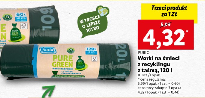 Worki na śmieci pure green 120 l Purio promocja