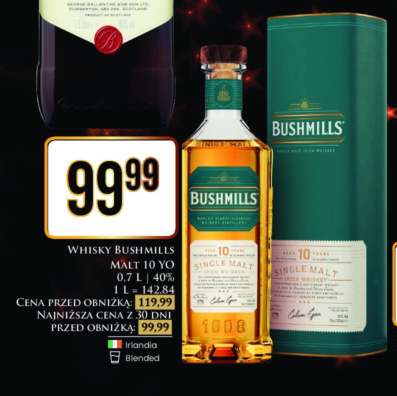 Whiskey karton BUSHMILLS SINGLE MALT 10 YO promocja