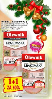 Wędlina plastry Olewnik Krakowska z szynki promocja w Prim Market