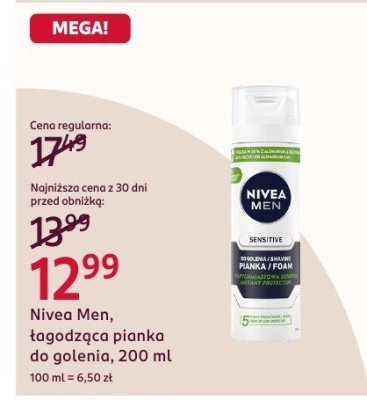 Pianka do golenia Nivea Men, łagodząca, 200 ml promocja w Rossmann