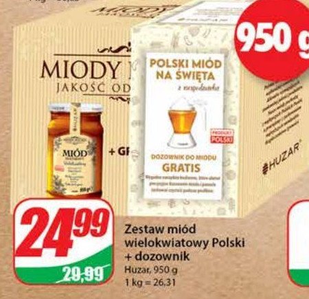 Zestaw mi贸d wielokwiatowy polski + dozownik Huzar promocja