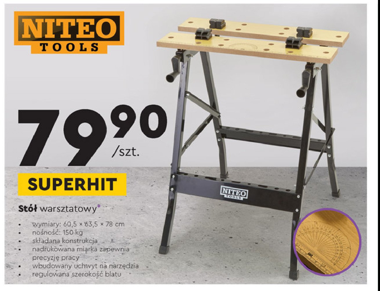 Stół warsztatowy 60.5 x 63.5 x 78 cm Niteo tools promocja