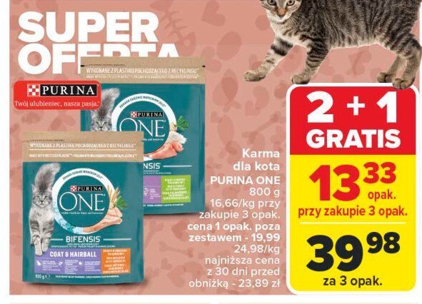 Karma dla kota coat & hairball kurczak i pełne ziarna Purina one promocja w Carrefour