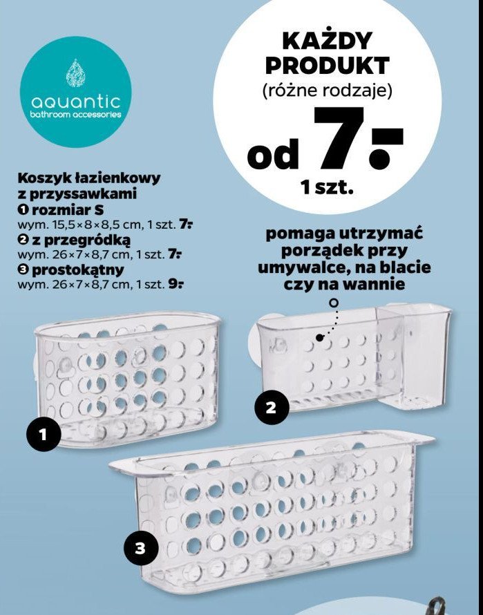 Koszyk łazienkowy z przyssawkami rozm. s Aquantic promocja w Netto