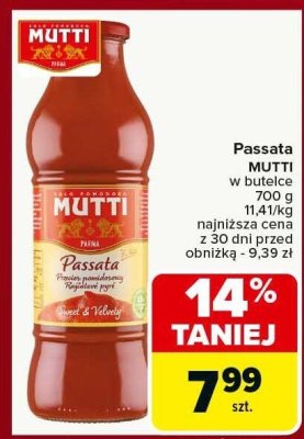 Passata MUTTI w butelce 700g promocja w Carrefour