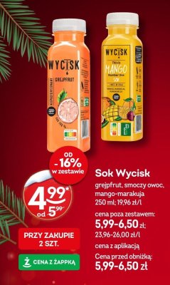 Sok Wycisk grejpfruit, smoczy owoc, mango-marakuja promocja w Żabka