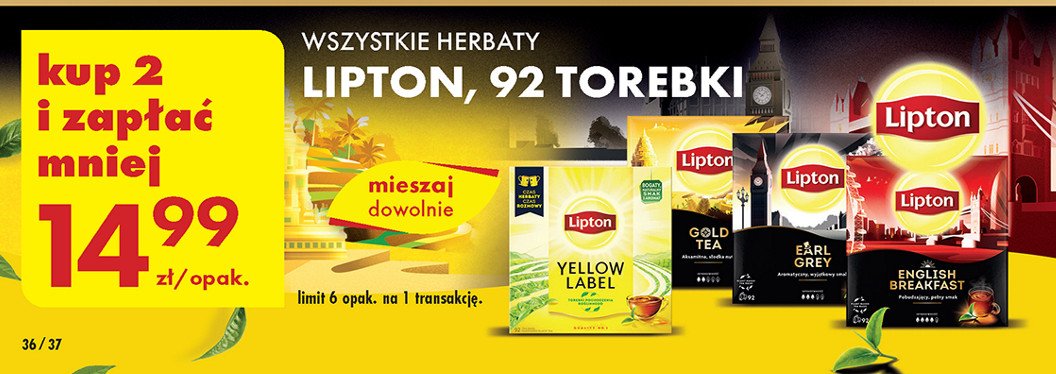 Herbata earl grey Lipton special collection promocja w Biedronka