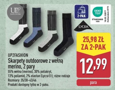 Skarpety outdoorowe z wełną merino, 2 pary UP2FASHION promocja w Aldi