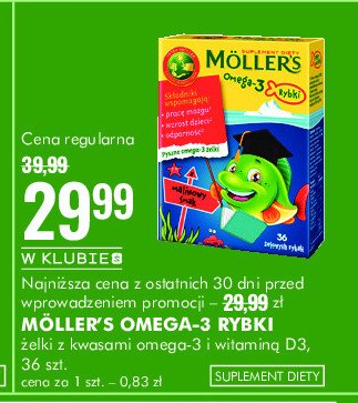 Suplement diety dla dzieci o smaku malinowym Moller's omega-3 rybki promocja