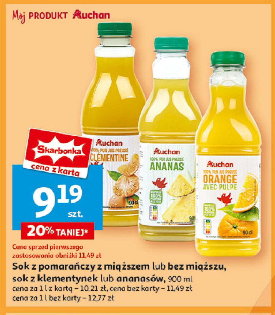 Sok z klementynek Auchan różnorodne (logo czerwone) promocja