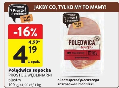 Polędwica sopocka PROSTO Z WĘDLINIARNI plastry promocja w Intermarche