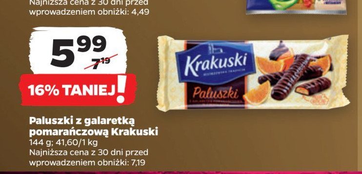 Paluszki w czekoladzie z galaretką pomarańczową Krakuski paluszki Krakuski bahlsen promocja w Netto