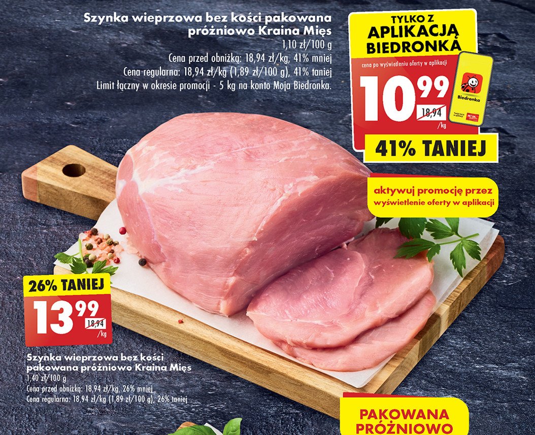 Szynka wieprzowa bez kości Kraina mięs promocja w Biedronka