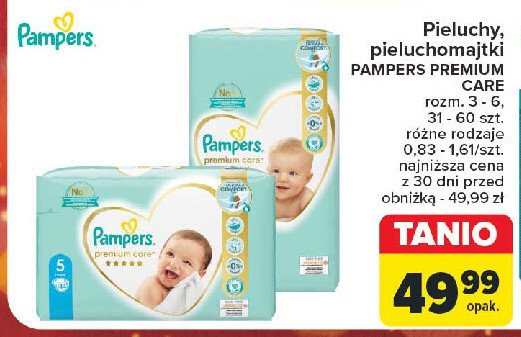 Pieluszki dla dzieci 3 midi Pampers premium care promocja w Carrefour Market