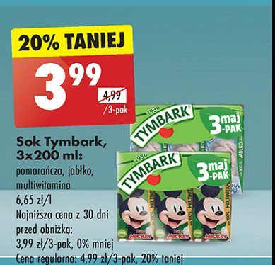 Sok pomarańczowy Tymbark kartonik promocja