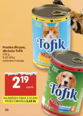 Puszka dla psa, dla kota Tofik promocja w Delikatesy Centrum