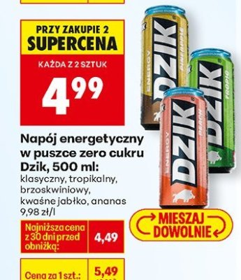 Napój energetyczny w puszce zero cukru Dzik, 500 ml: ananas promocja w Biedronka