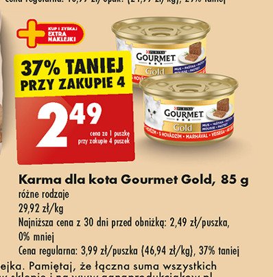 Karma dla kota mus z wołowiną Purina gourmet gold promocja