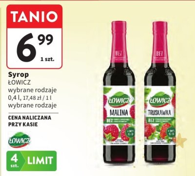 Syrop Łowicz wybrane rodzaje 0,4 l promocja w Intermarche