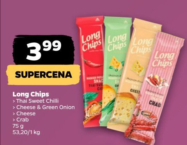 Chipsy zielona cebulka i ser Long chips promocja w Netto