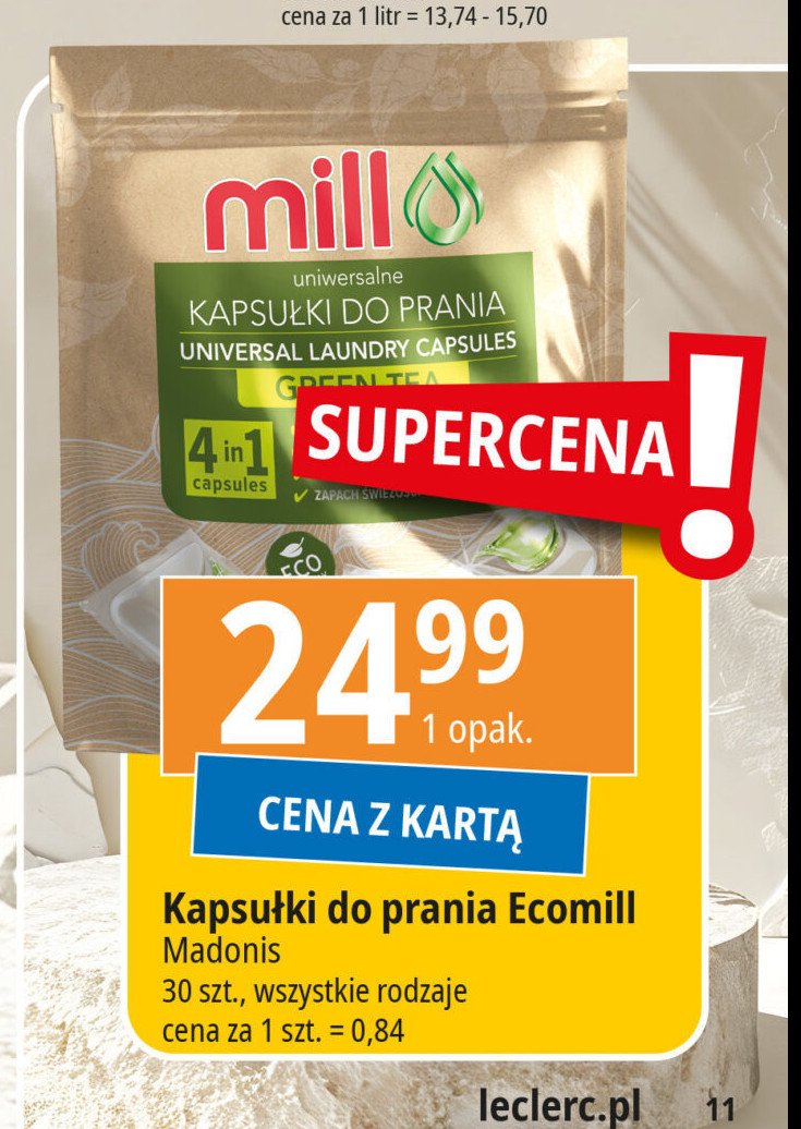 Kapsułki do prania 2w1 zielona herbata ECOMILL promocja