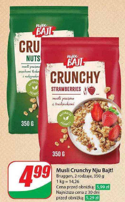 Musli crunchy z orzechami laskowymi BRUGGEN NJU BAJT promocja w Dino