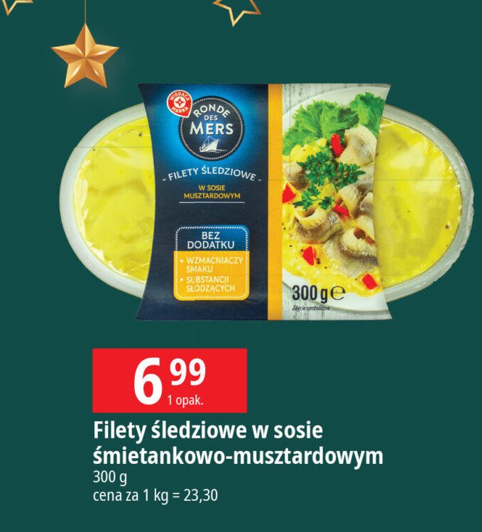 Filety śledziowe w sosie śmietankowo-musztardowym Wiodąca marka ronde des mers promocja w Leclerc