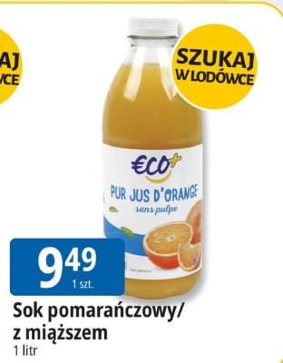 Sok pomarańczowy/z miąższem Eco+ promocja w Leclerc