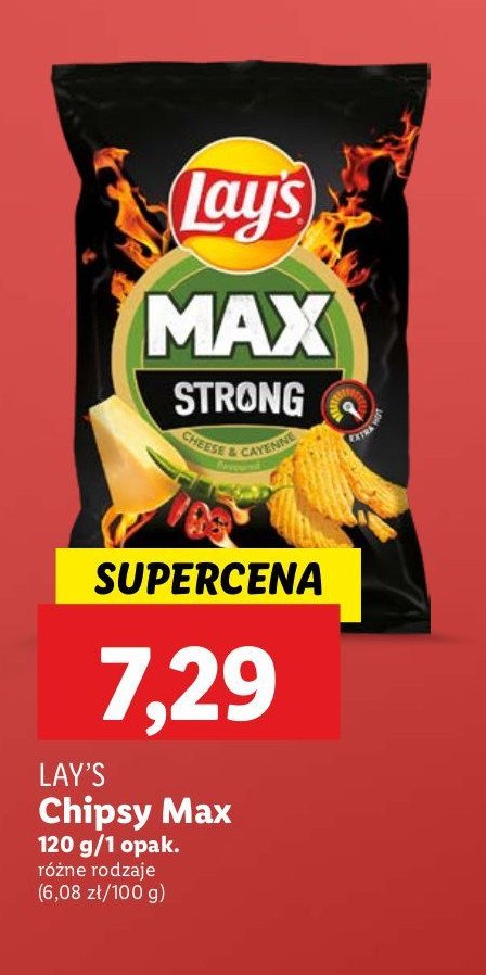 Chipsy cheese & cayenne Lay's max strong promocja