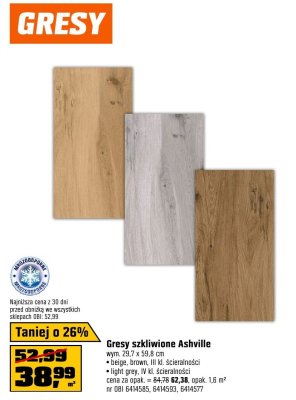 Gresy szkliwione Ashville light grey 29,7 x 59,8 cm promocja w OBI