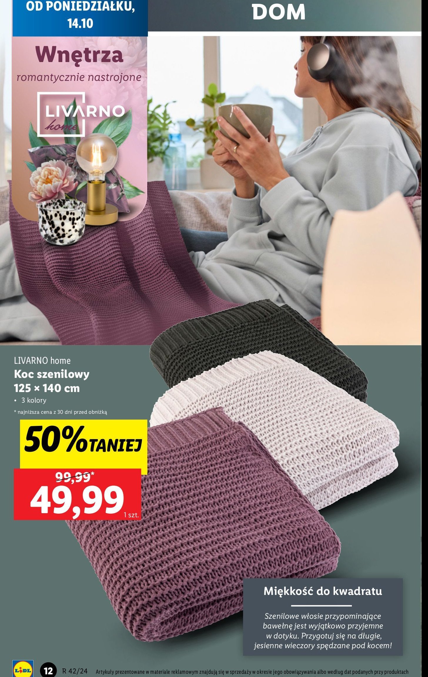 Koc szenilowy 125 x 140 cm LIVARNO HOME promocja w Lidl