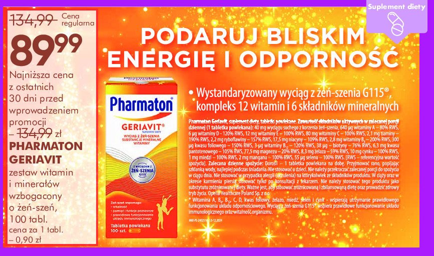 Tabletki powlekane z żeń-szeniem PHARMATON GERIAVIT promocja w Super-Pharm