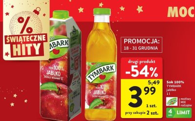 Sok 100% Tymbark jabłko promocja w Intermarche