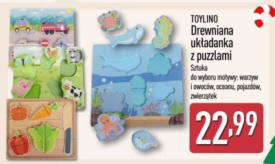 Zabawka Drewniana układanka z puzzlami Toylino promocja w Aldi