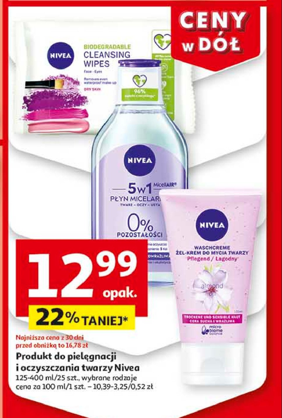 Chusteczki do demakijażu łagodzące cera sucha i wrażliwa Nivea face essentials promocja w Auchan