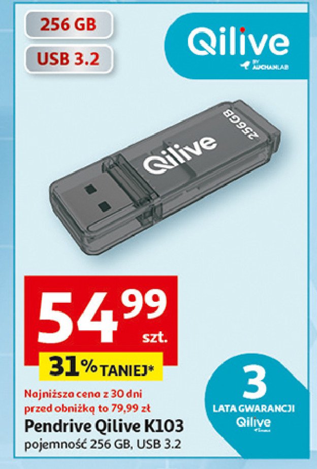 Pendrive k103 256 gb Qilive promocja w Auchan