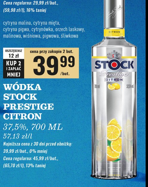 Wódka Stock prestige citron promocja w Biedronka