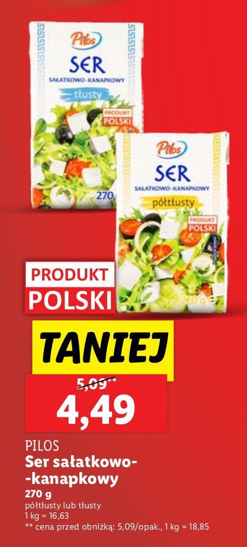 Ser sałatkowo-kanapkowy półtłusty Pilos promocja w Lidl