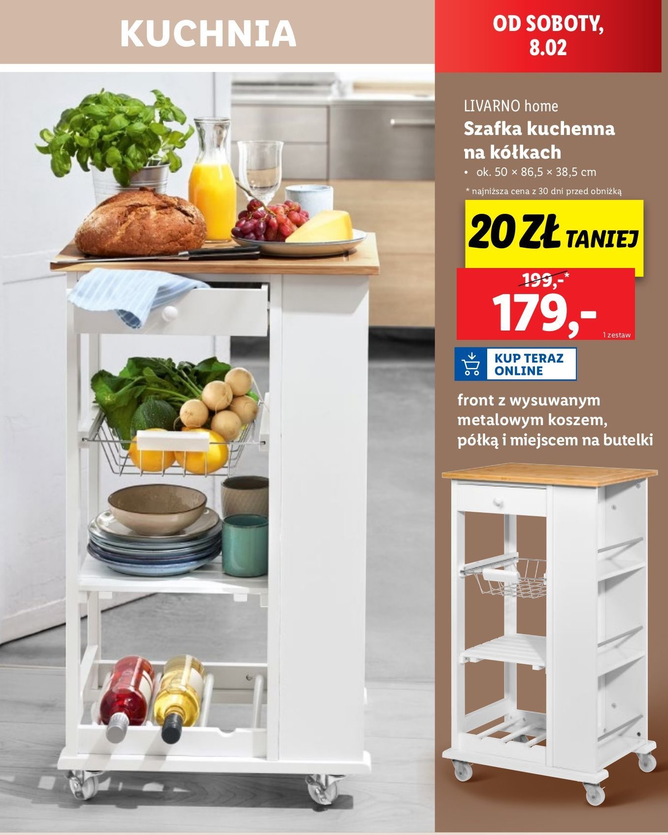 Szafka kuchenna na kółkach 50 x 86.5 x 38.5 cm LIVARNO HOME promocja