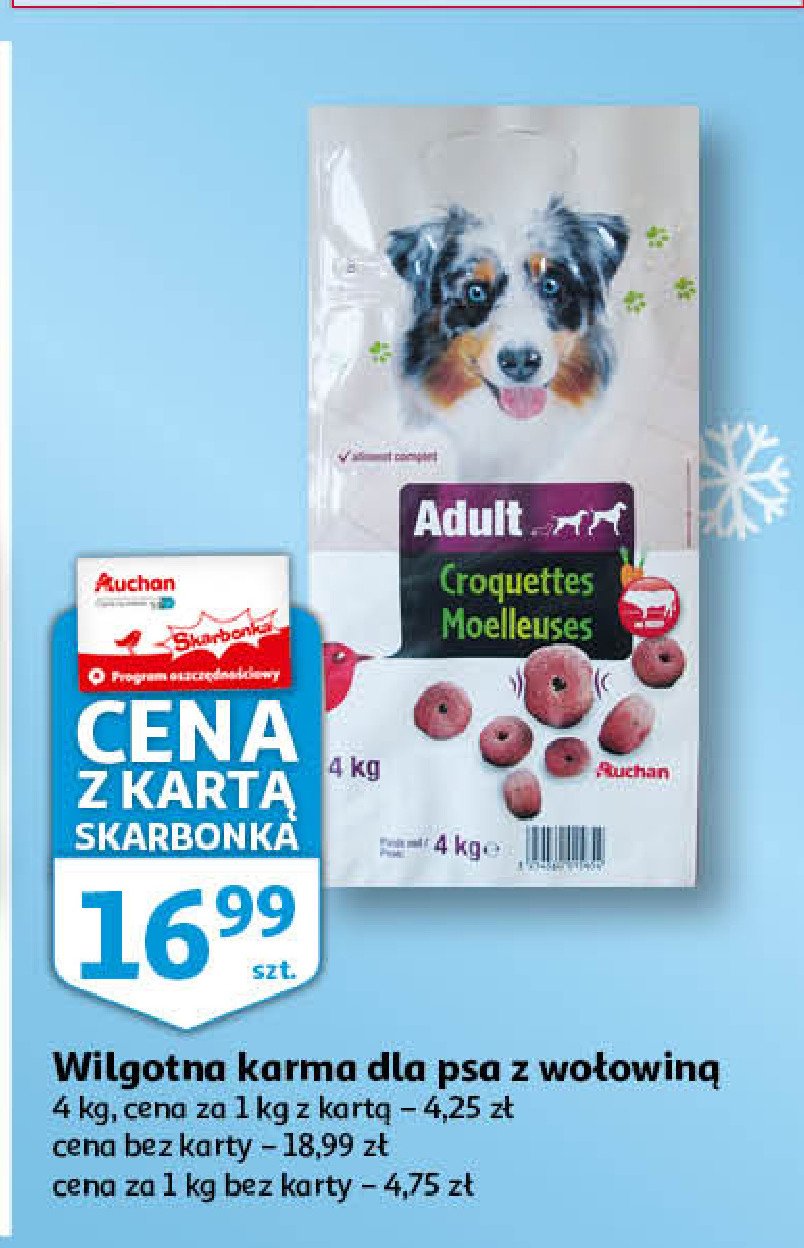 Karma wilgotna dla psa adult croquettes moelleuses z wołowiną Auchan różnorodne (logo czerwone) promocja