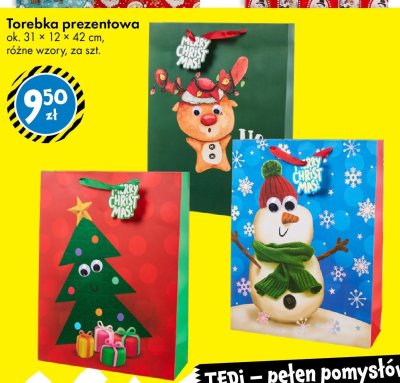 Torebka prezentowa ok. 31 × 12 × 42 cm, różne wzory promocja w Tedi