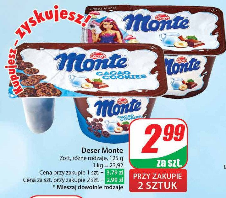 Deser mleczno-czekoladowy Zott monte cacao cookies promocja