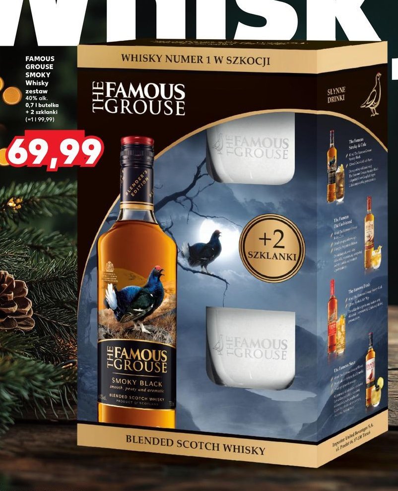 Whisky + 2 szklanki THE FAMOUS GROUSE SMOKY BLACK promocja w Kaufland